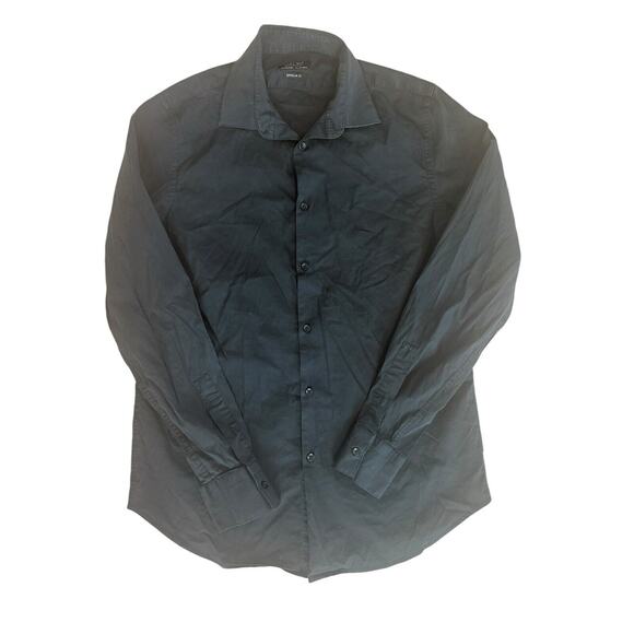 Zara Mens Power Stretch Super Slim Fit Black Long Sleeve Button Down Shirt Large - Picture 1 of 3